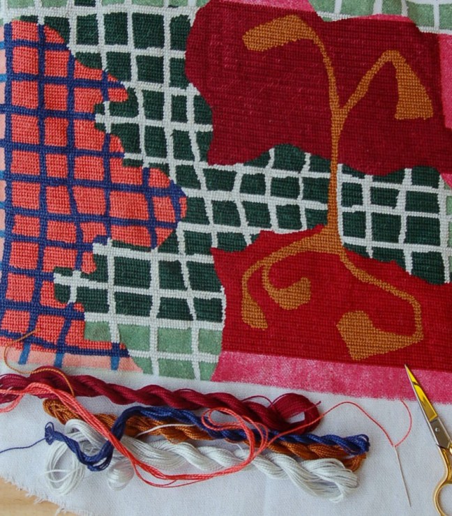 Toklas Needlepoint Footstool WIP Mid